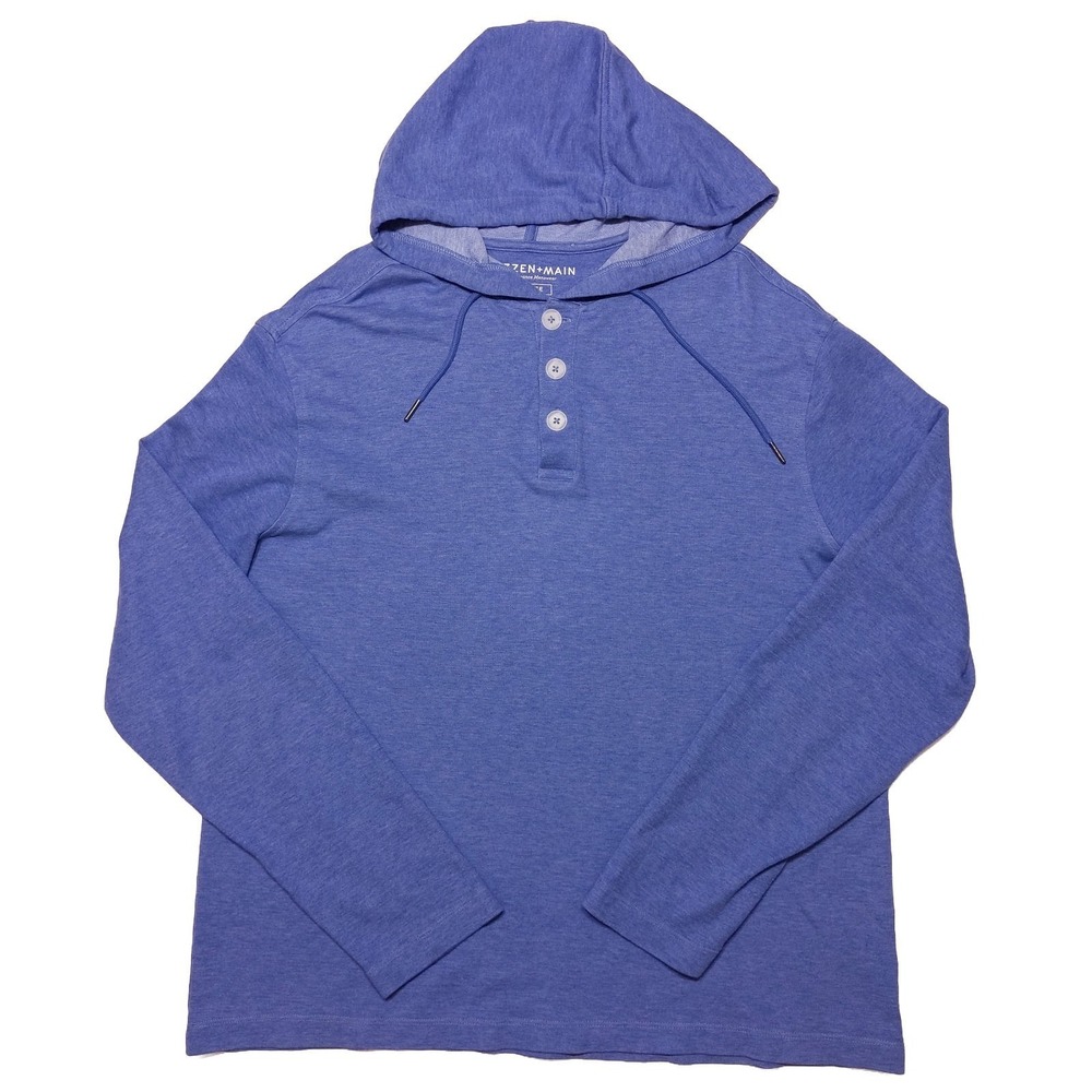 MIZZEN +‎ MAIN Long Sleeve Henley Pullover Hoodie Blue XL